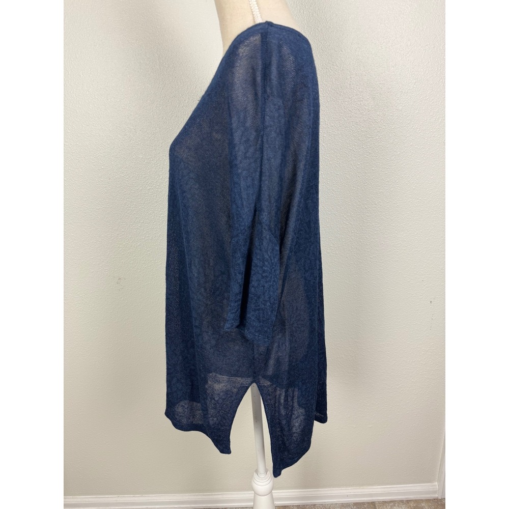 Pure Jill Womens Blue Linen Blend Sheer Knit Tunic Top Relaxed Oversized - Picture 4 of 7